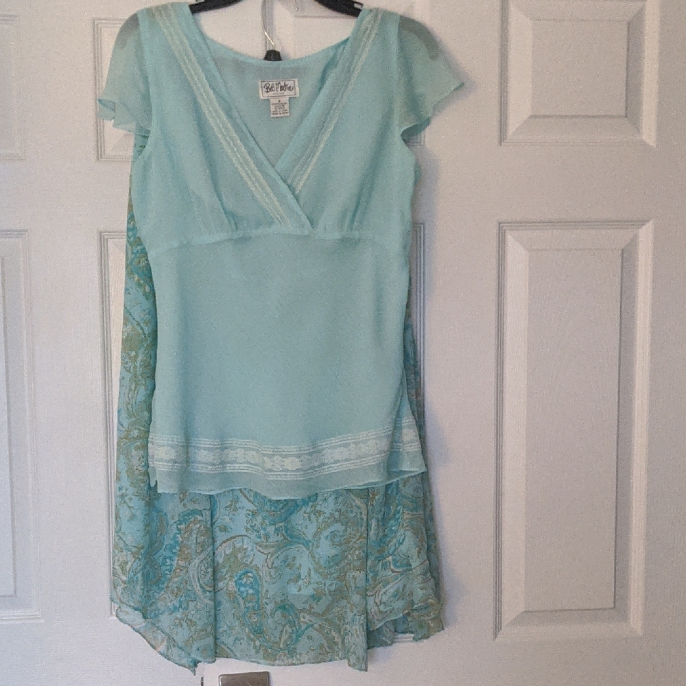 Bob Mackie Aqua and Teal Coordinating Blouse And Skirt